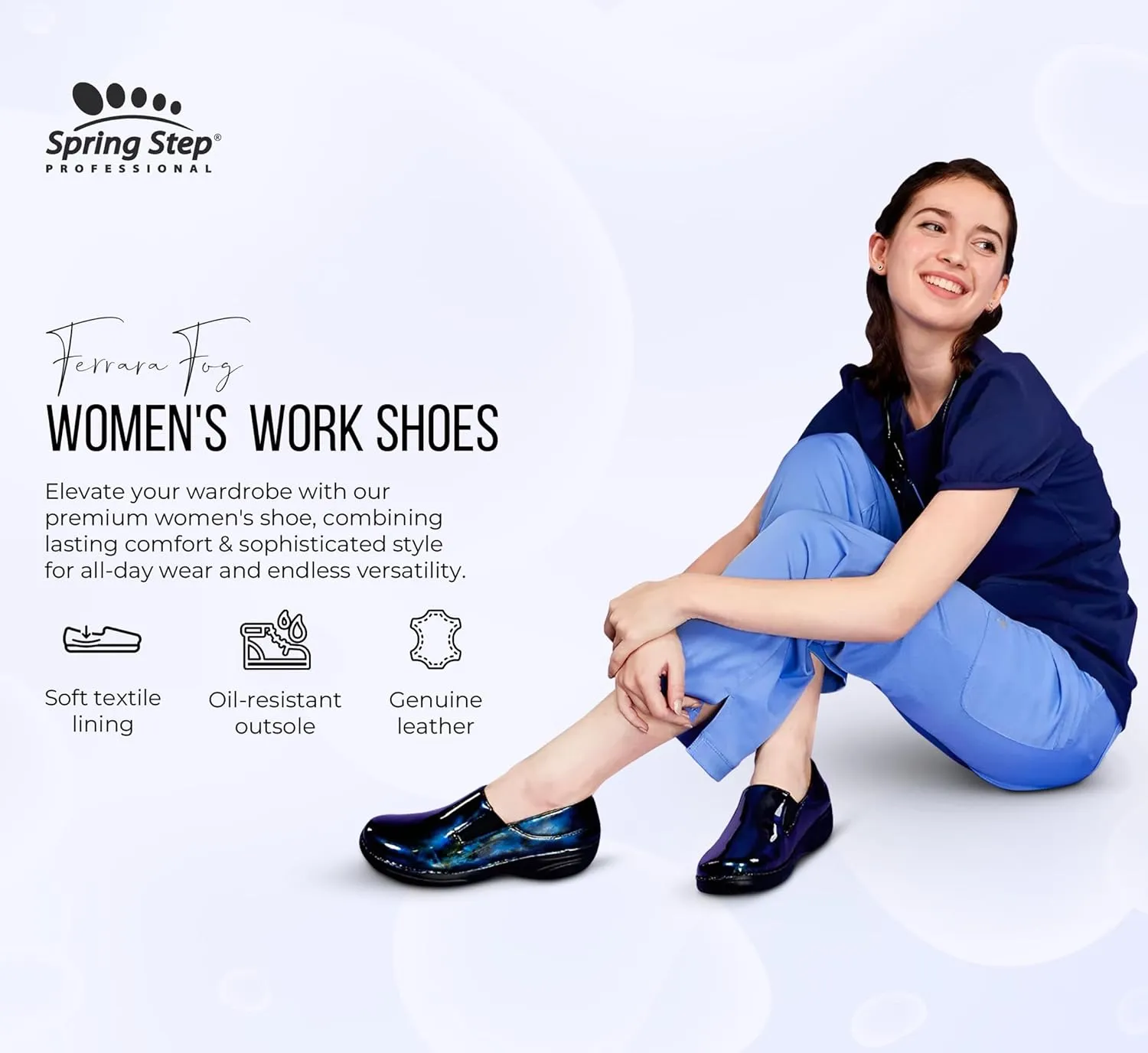 Spring Step Ferrara-Fog Slip-On Shoes for Women - Professional Work Shoes with Comfortable Round Toe - Lightweight, Durable Non Slip Ladies Casual Loafers with Removale Insole