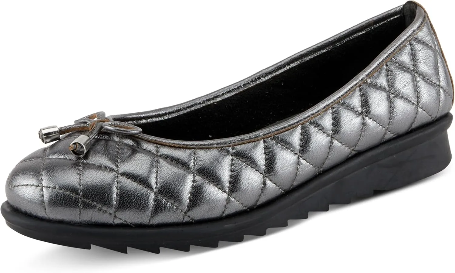 Spring Step Women's BALLEQUINA Flats with Quilted Leather, Bow Detail, and Supportive Wedge