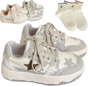 Star Shoes Walking Sneakers for Women Comfort Insole Y2K AestheticCute Thick Fashion Sneakers Grunge Shoes（US 4-8） (B,7)