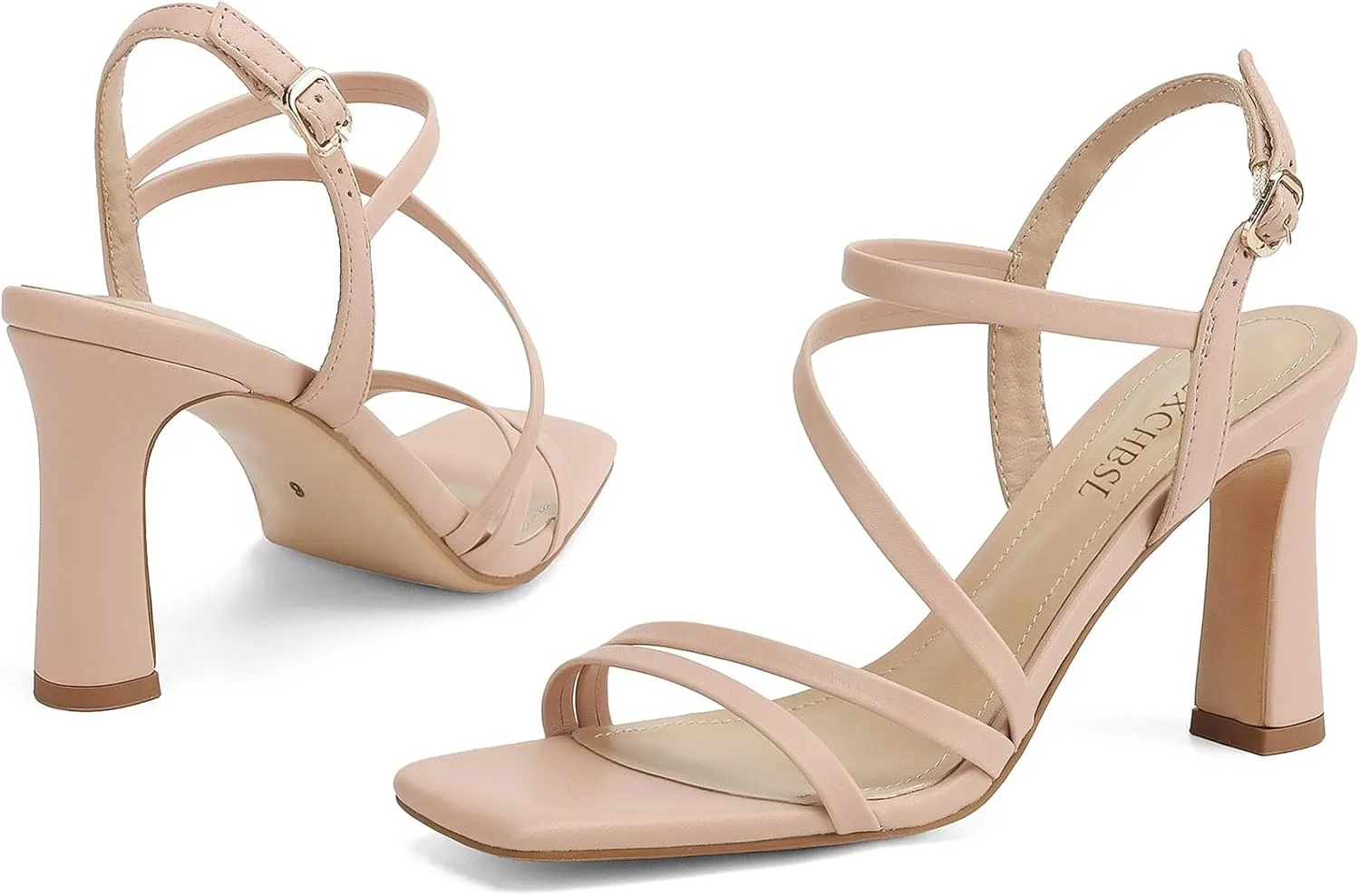 Strappy Heels for Women Dressy Heeled Sandals Square Toe Heels with Ankle Strap Chunky High Heels