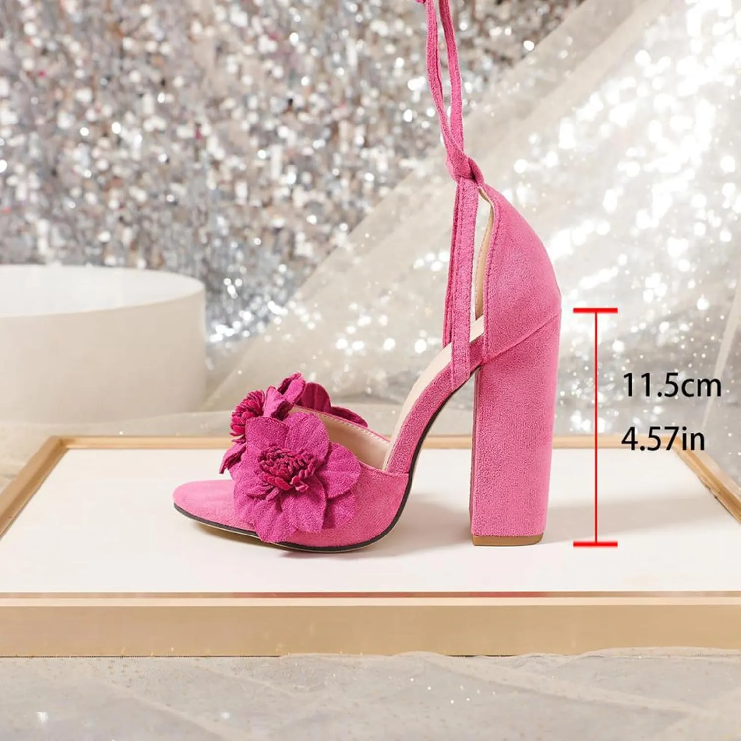 Strappy Heels for Women Flower Chunky Heels High Heeled Sandals Lace Up Fahsion Casual Nude Block Heel Sandals