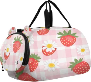 Strawberry Youth Sports & Travel Duffle Bag with Shoe Compartment,Waterproof Gym Bag for Girls and Boys (Overnight Essentials Organizer)
