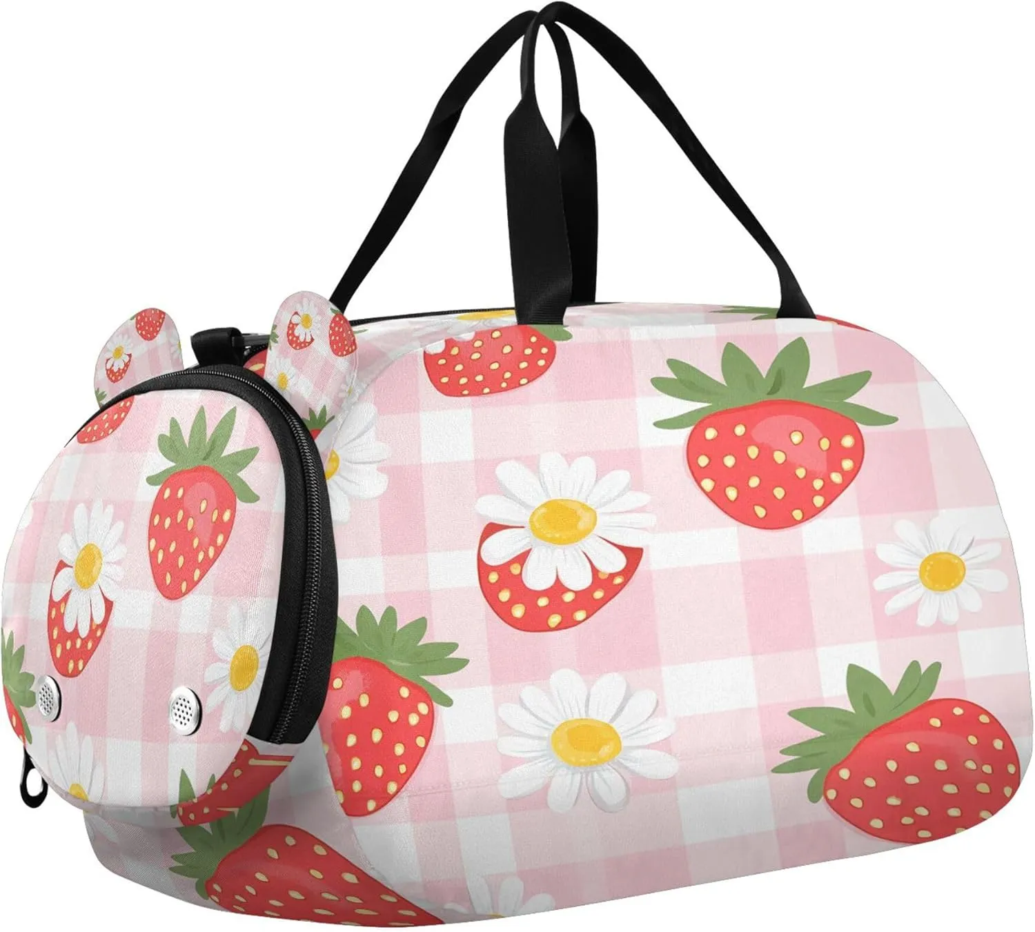 Strawberry Youth Sports & Travel Duffle Bag with Shoe Compartment,Waterproof Gym Bag for Girls and Boys (Overnight Essentials Organizer)