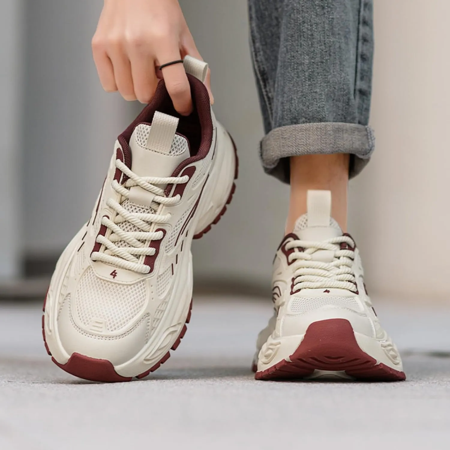 Stylish and Durable Casual Mesh Walking Shoes for Men Chunky Platform Sneakers with Breathable Lace - Up Dad Style Footwear Ideal for Work Workout and Everyday Use