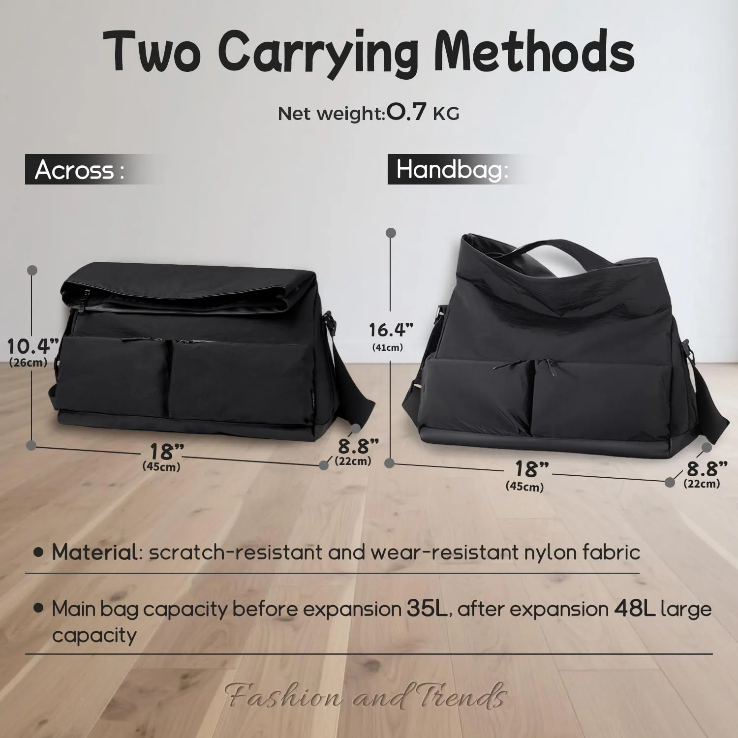 Stylish Large Capacity Sports Gym Bag with Dry-Wet Separation, Shoe Compartment, Water-Resistant Fabric Duffle Bag for Men and Women (Black)