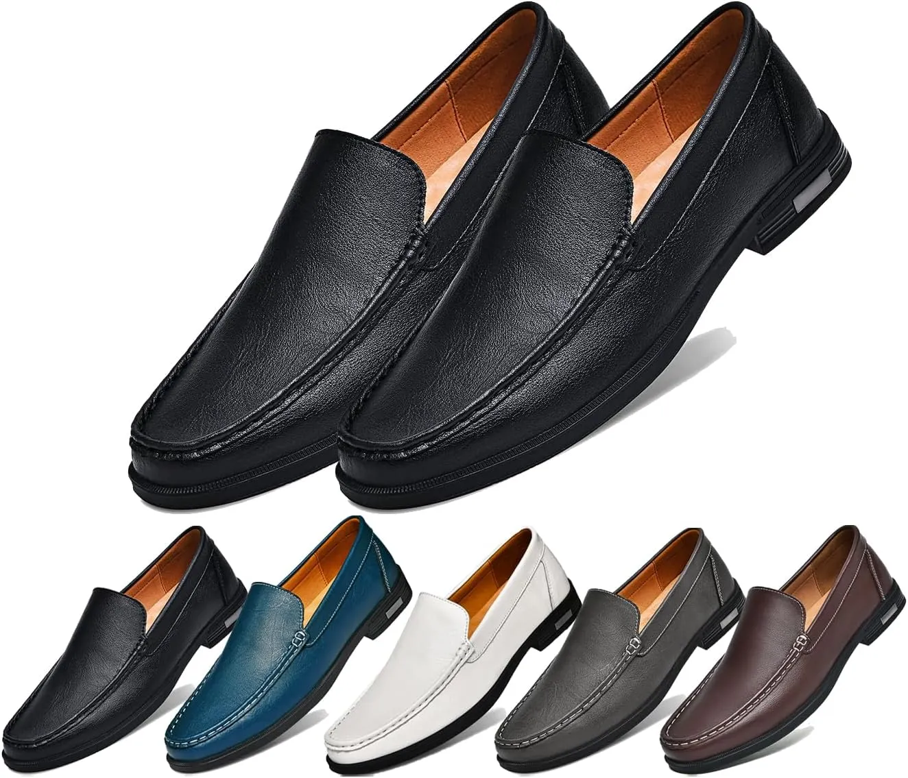 Stylish Men's Leather Slip-On Loafers - Elegant Round Toe Casual Dress Shoes for Office, Driving, and Special Occasions. Luxurious Comfort with Breathable Soft Soles