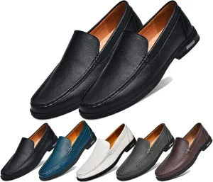 Stylish Men's Leather Slip-On Loafers - Elegant Round Toe Casual Dress Shoes for Office, Driving, and Special Occasions. Luxurious Comfort with Breathable Soft Soles