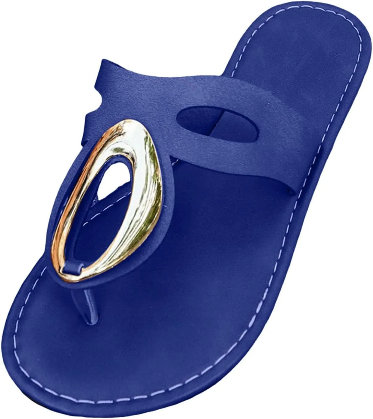 SuanlaTDS Flat Flip Flops for Women Thong Sandals 2025 Dressy Metal Decoration T-Strap Open Toe Slip On Slides Slippers Flats Summer Comfortable Low Heel Walking Bohemian Outdoor Beach Shoes