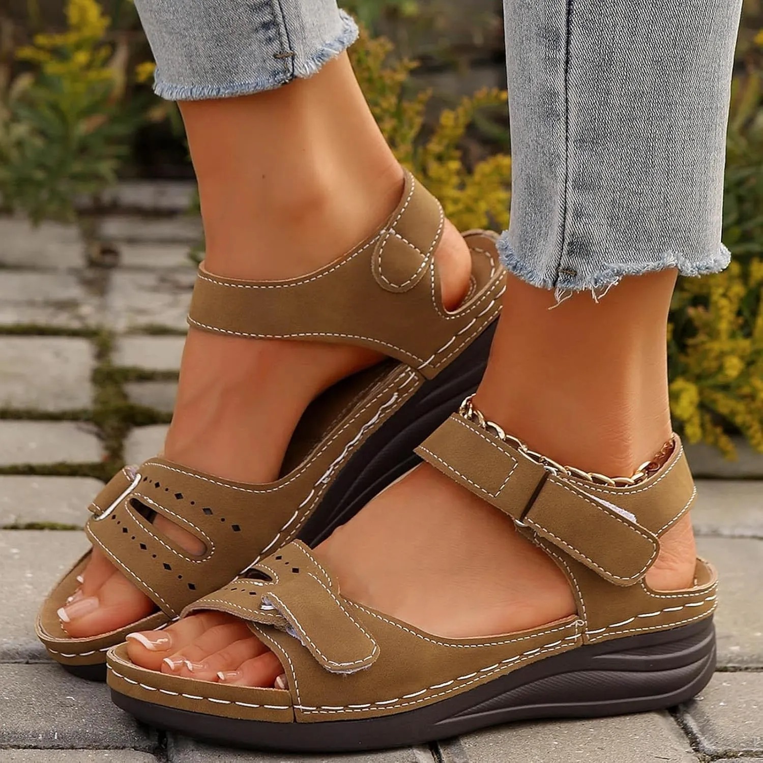SuanlaTDS Wedge Sandals for Women Orthopedic Arch Support Walking Shoes 2025 Comfortable Summer Dressy Platform Adjustable Ankle Strap Open Toe Casual Low Wedges Heel Sandal for Outdoor
