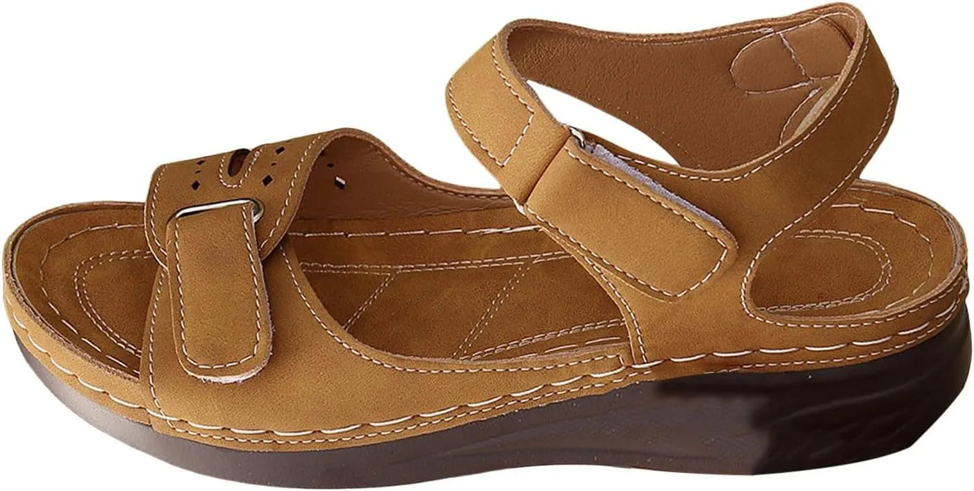 SuanlaTDS Wedge Sandals for Women Orthopedic Arch Support Walking Shoes 2025 Comfortable Summer Dressy Platform Adjustable Ankle Strap Open Toe Casual Low Wedges Heel Sandal for Outdoor
