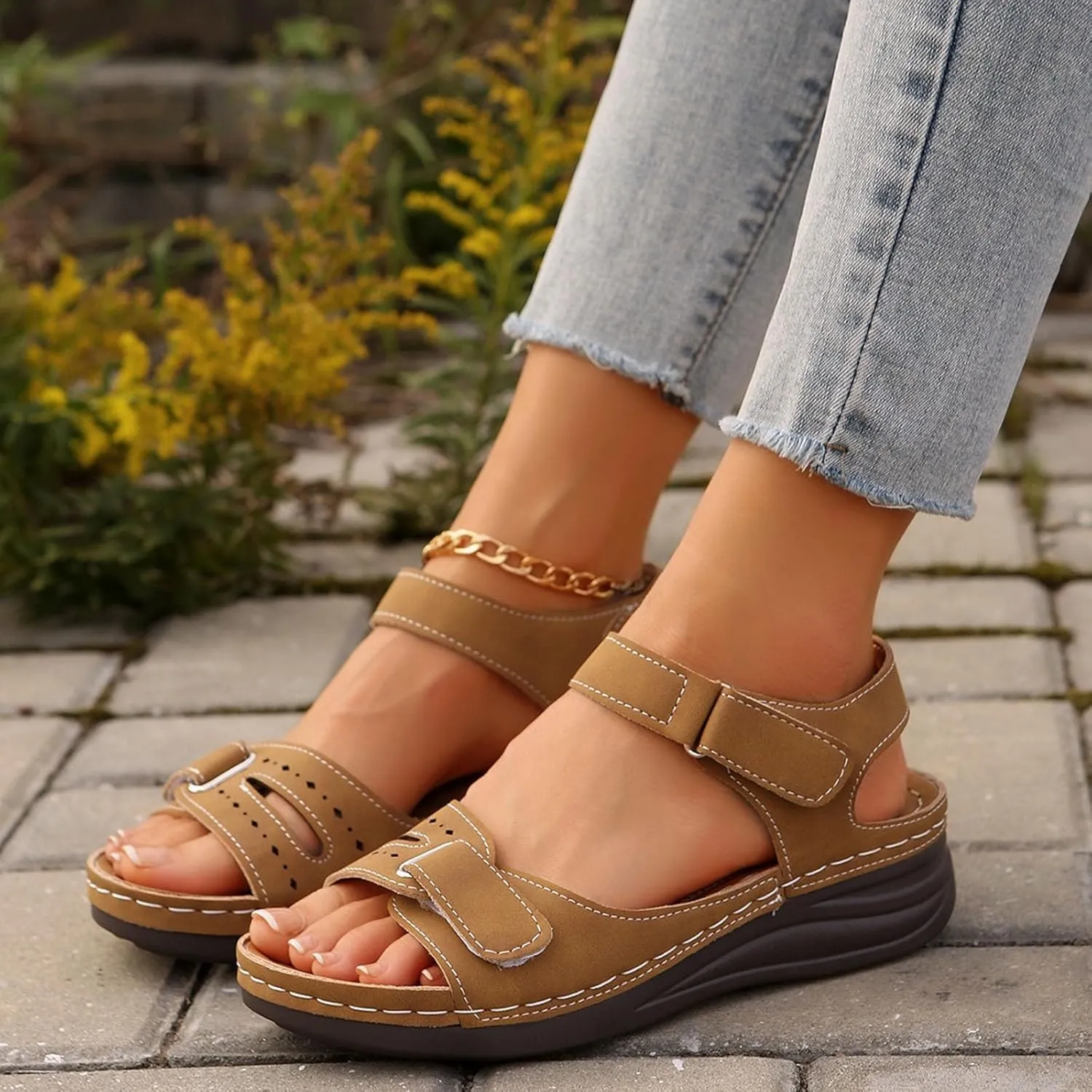 SuanlaTDS Wedge Sandals for Women Orthopedic Arch Support Walking Shoes 2025 Comfortable Summer Dressy Platform Adjustable Ankle Strap Open Toe Casual Low Wedges Heel Sandal for Outdoor