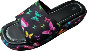 SuanlaTDS Women's Platform Slides Sandals Comfortable Footbed Open Toe Slip On Low Wedges Heels Summer Beach Shoes Casual Dressy Flatform Slippers Heeled Slide Sandal Waking Shoes