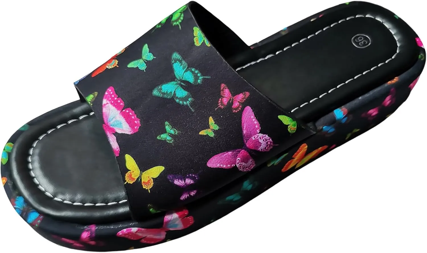SuanlaTDS Women's Platform Slides Sandals Comfortable Footbed Open Toe Slip On Low Wedges Heels Summer Beach Shoes Casual Dressy Flatform Slippers Heeled Slide Sandal Waking Shoes