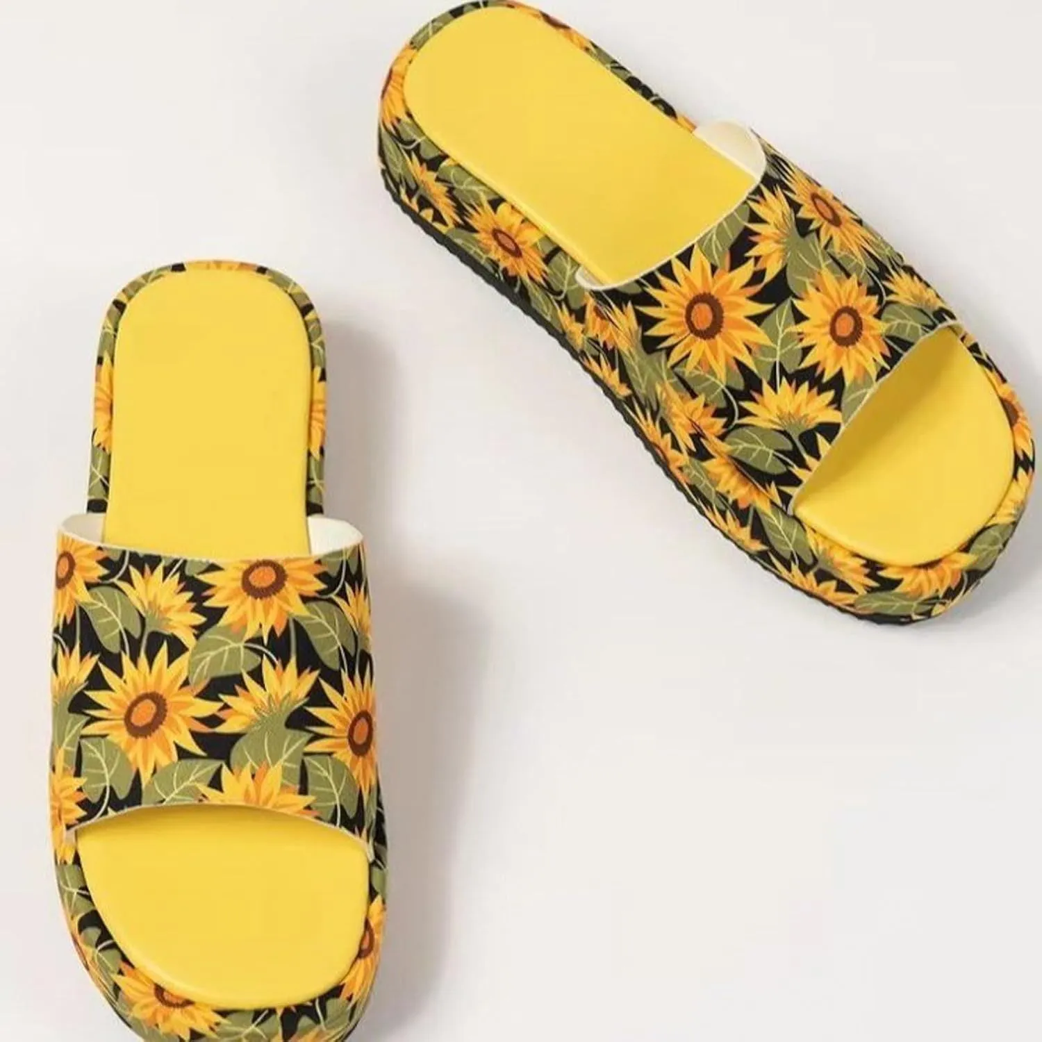 SuanlaTDS Women's Platform Slides Sandals Comfortable Footbed Open Toe Slip On Low Wedges Heels Summer Beach Shoes Casual Dressy Flatform Slippers Heeled Slide Sandal Waking Shoes