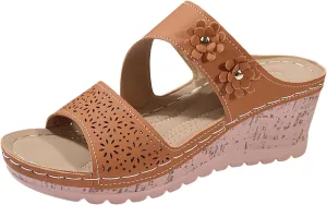 SuanlaTDS Womens Sandals Comfortable Platform Wedges Slip On Orthopedic Sandals with Arch Support Casual Summer Open Toe High Heels Slide Sandals Slippers Wedge Outdoor Walking Shoes
