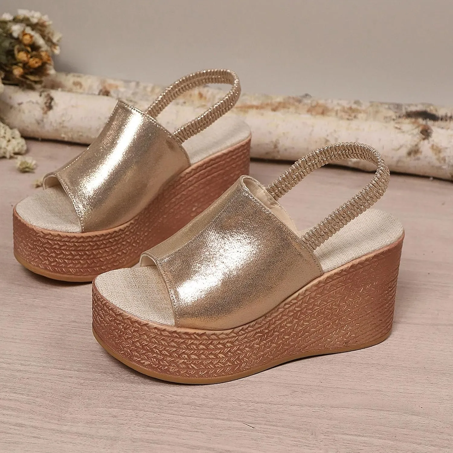 SuanlaTDS Womens Wedge Sandals 2025 Platform Elastic Ankle Strap Dressy Summer Open Toe Wedding Bridal Evening Cocktail Dress Shoes Sexy High Heels Wedges Comfortable Slip-on Heeled Sandal
