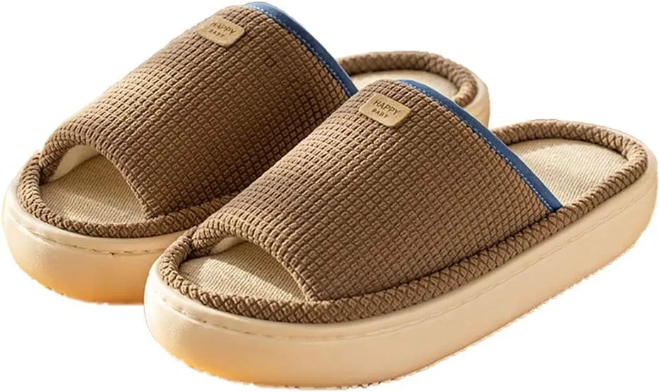 Summer Linen Slippers, Women's Open Toe House Slippers, Slippers with Arch Support, Soft Bottom Indoor Non-Slip Slippers Home Shoes, Summer Linen Beach Slippers Sandals