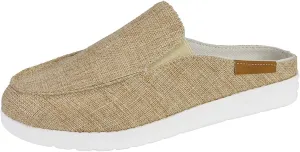 Summer Slip-On Flats Shoes for Womens Backless Walking Mule Sandals Closed Toe Slippers Casual Canvas Loafer (Beige,8.5)