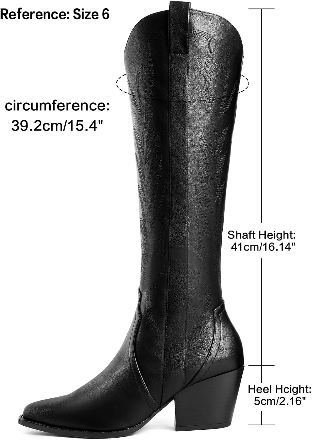 Susanny Knee High Cowboy Boots for Women Embroidered Western Cowgirl Boots for Womens Mid Calf Chunky Heel Pull on Stitching Zipper Pointed Toe Mid Low Heel Boots