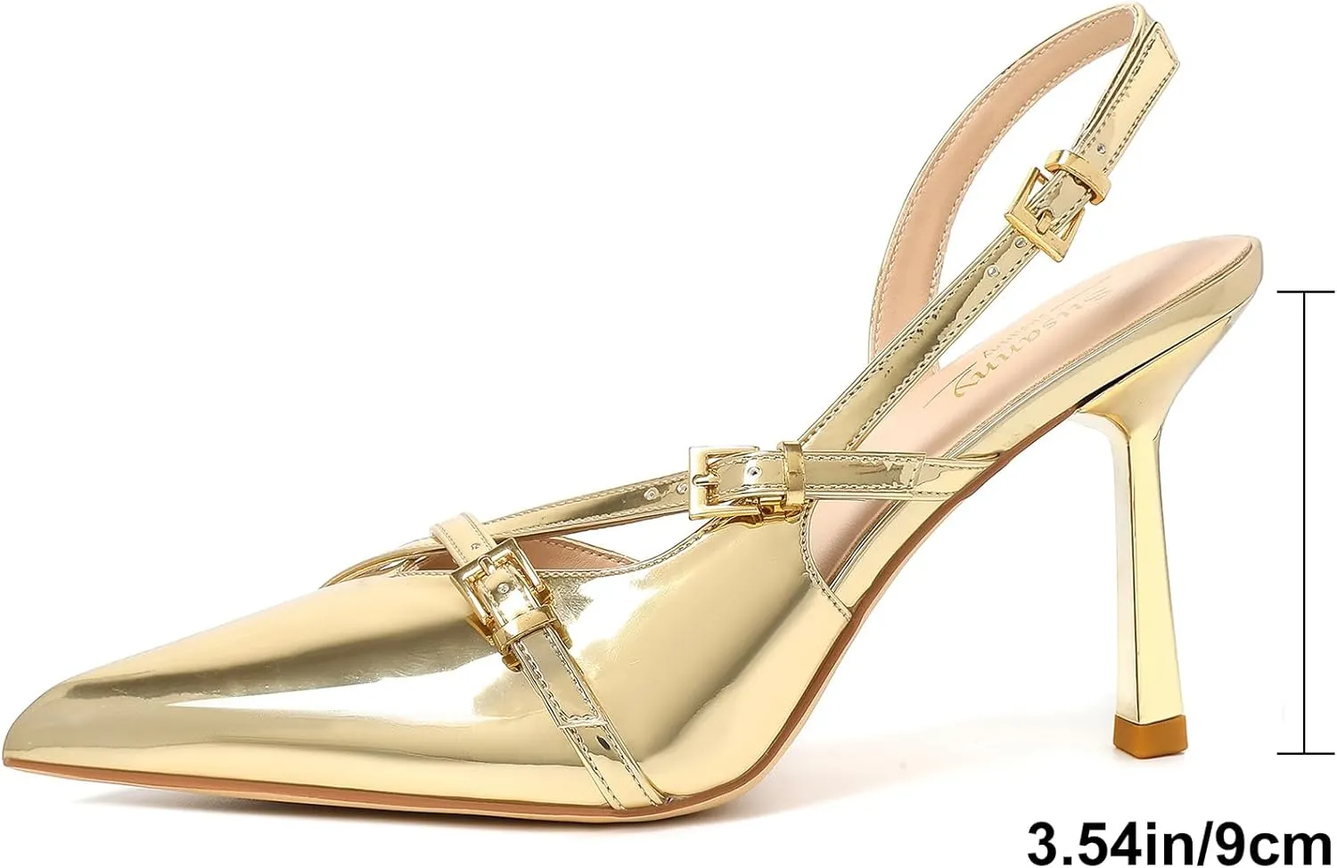 Susanny Slingback Heels for Women Closed Pointed Toe Strappy Dress Pumps Comfortable Stiletto Kitten Heels Sexy Buckle Strap Dressy Slip On Shoes for Wedding Bridal Party Work