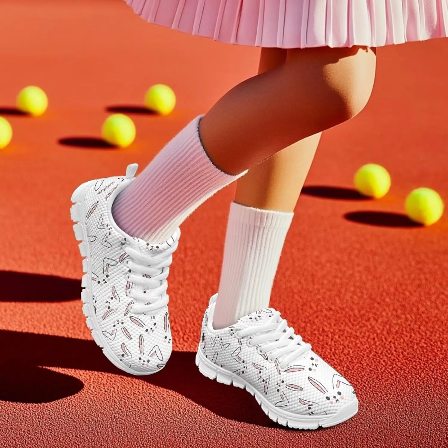 SYtrade Kids Spring Sneakers for Girls Lace-up Running Tennis Shoes White Sole