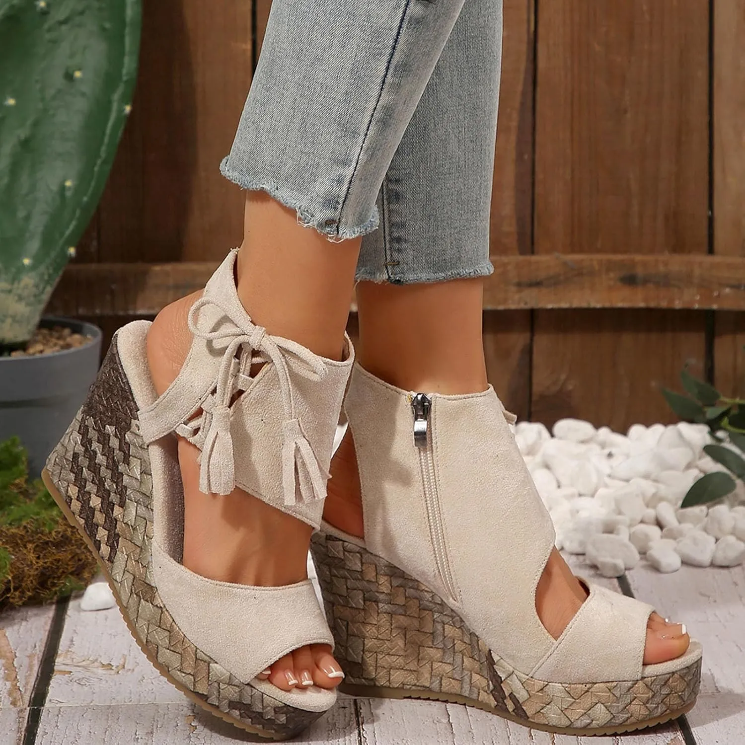 Tassel High Wedge Sandals Open Toe Espadrilles Sandal Comfortable Dressy Ankle Strap Platform Shoes Suitable Boho Beach Summer Shoe