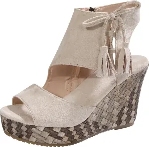 Tassel High Wedge Sandals Open Toe Espadrilles Sandal Comfortable Dressy Ankle Strap Platform Shoes Suitable Boho Beach Summer Shoe