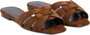 THESHY Women's Flat Sandals Square Toe Patent Leather Comfortable Slip on Slippers Casual Summer Dressy Beach Slide Sandals for Women