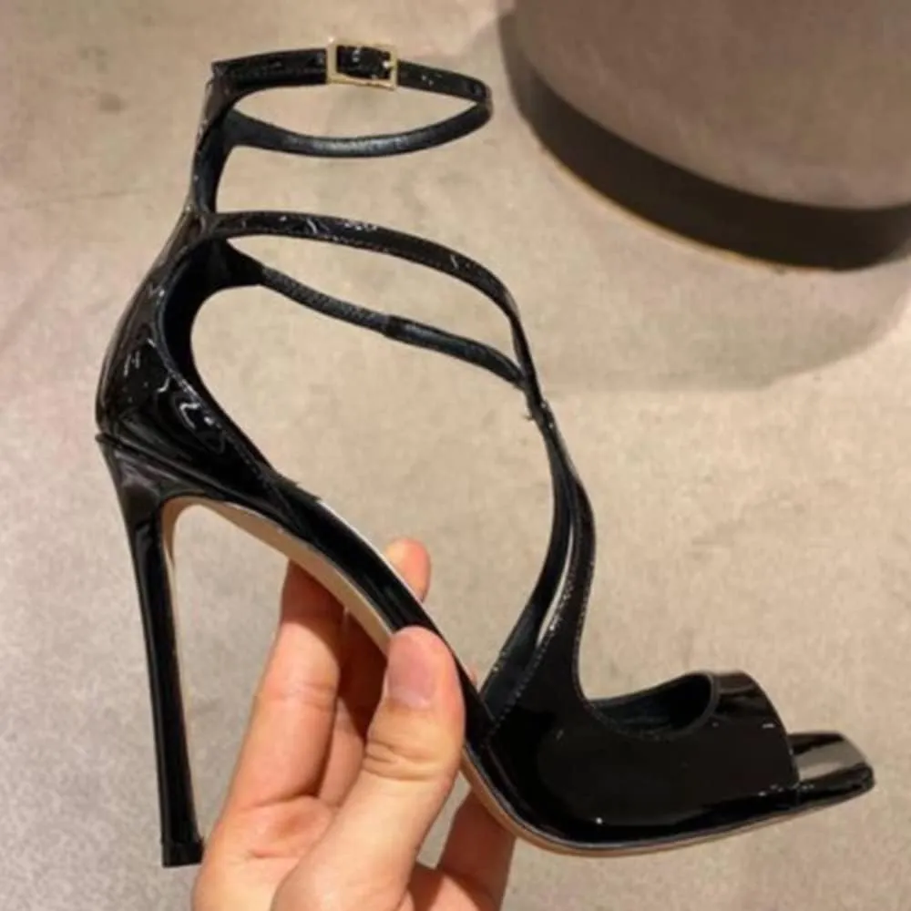 THESHY Women's Heeled Sandals Ankle Strap Buckles Stilettos Open Toe Pumps Cross Strap High Heels Fashion Dress Shoes