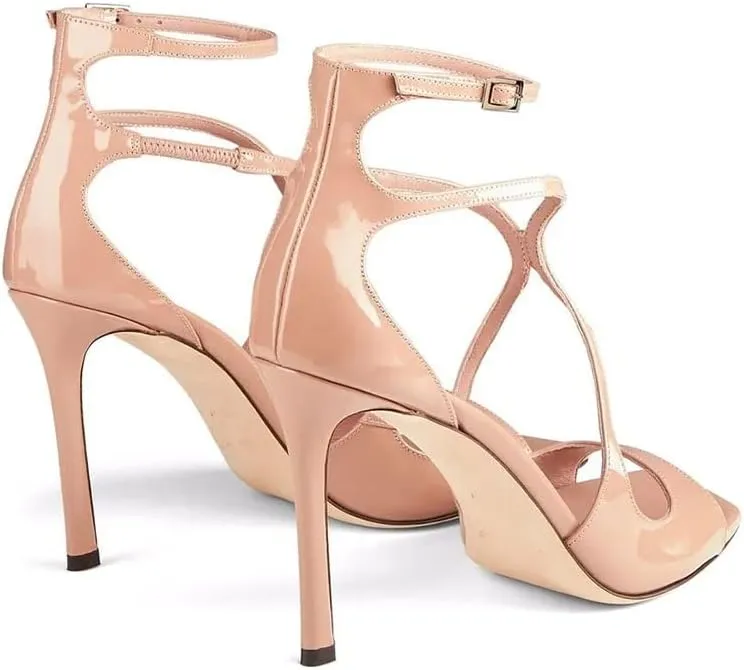 THESHY Women's Heeled Sandals Ankle Strap Buckles Stilettos Open Toe Pumps Cross Strap High Heels Fashion Dress Shoes