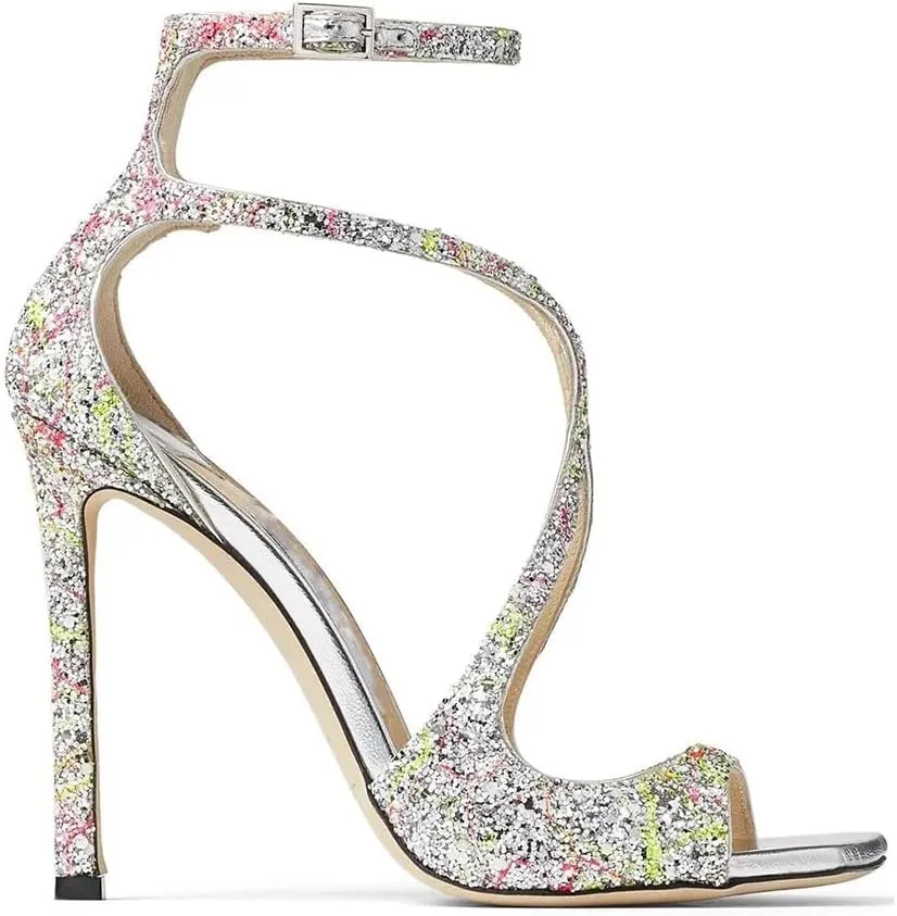 THESHY Women's Heeled Sandals Ankle Strap Buckles Stilettos Open Toe Pumps Cross Strap High Heels Fashion Dress Shoes