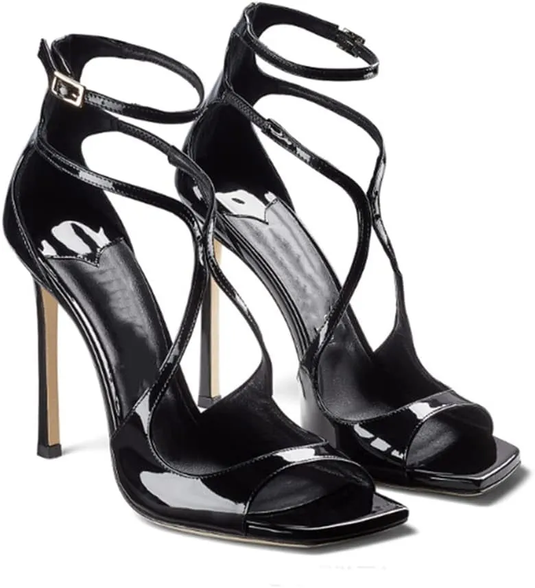 THESHY Women's Heeled Sandals Ankle Strap Buckles Stilettos Open Toe Pumps Cross Strap High Heels Fashion Dress Shoes