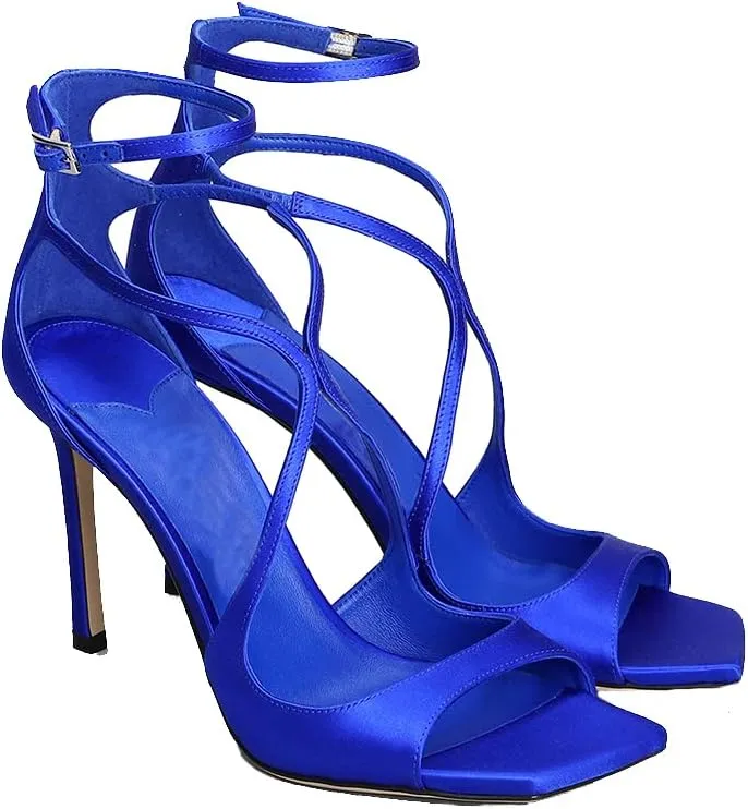 THESHY Women's Heeled Sandals Ankle Strap Buckles Stilettos Open Toe Pumps Cross Strap High Heels Fashion Dress Shoes