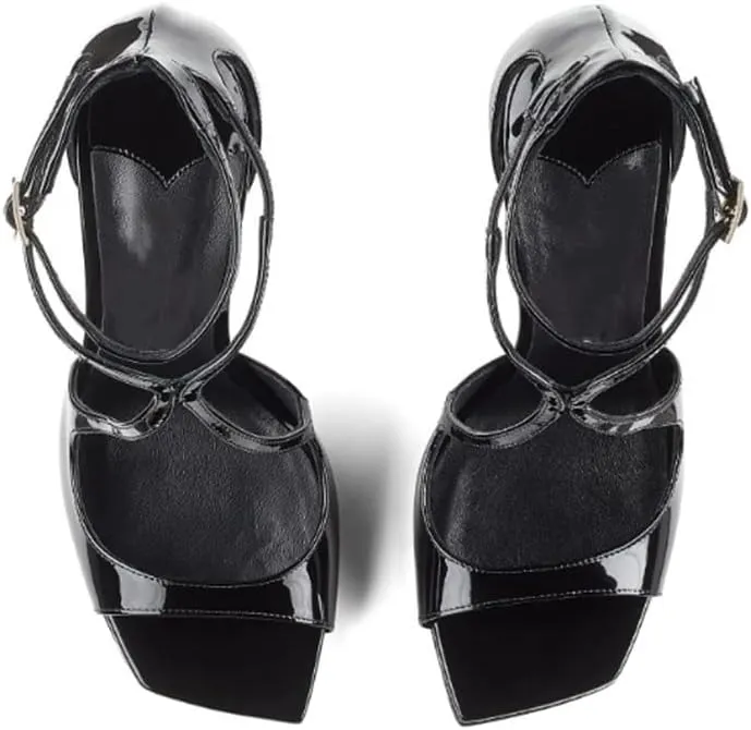 THESHY Women's Heeled Sandals Ankle Strap Buckles Stilettos Open Toe Pumps Cross Strap High Heels Fashion Dress Shoes