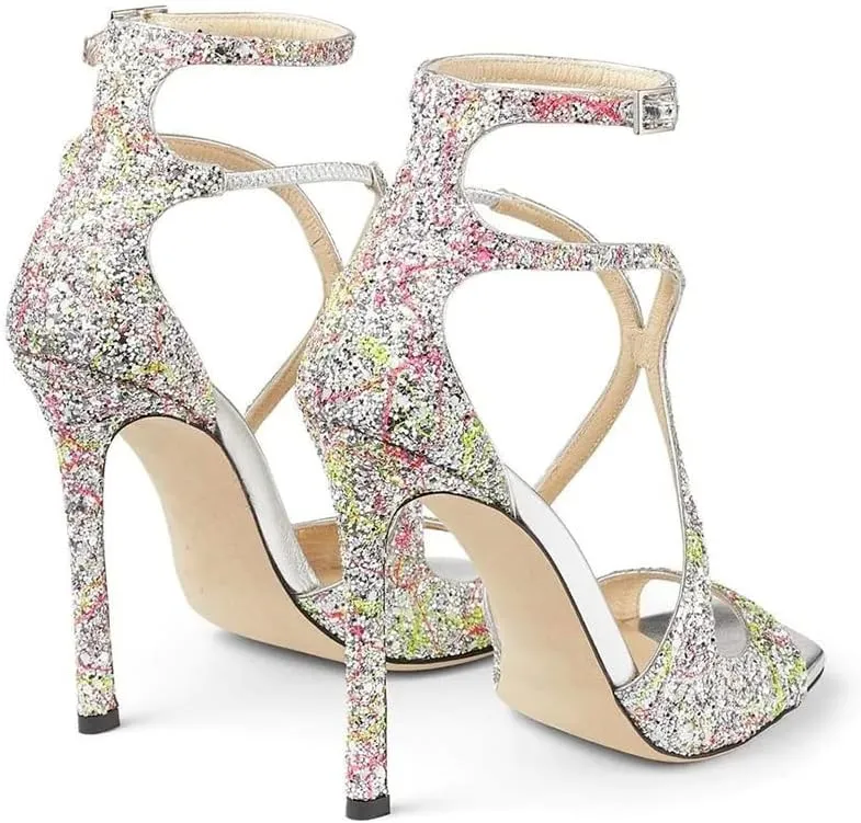 THESHY Women's Heeled Sandals Ankle Strap Buckles Stilettos Open Toe Pumps Cross Strap High Heels Fashion Dress Shoes