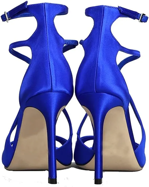 THESHY Women's Heeled Sandals Ankle Strap Buckles Stilettos Open Toe Pumps Cross Strap High Heels Fashion Dress Shoes