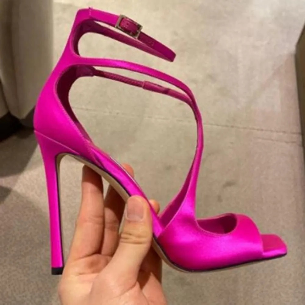 THESHY Women's Heeled Sandals Ankle Strap Buckles Stilettos Open Toe Pumps Cross Strap High Heels Fashion Dress Shoes
