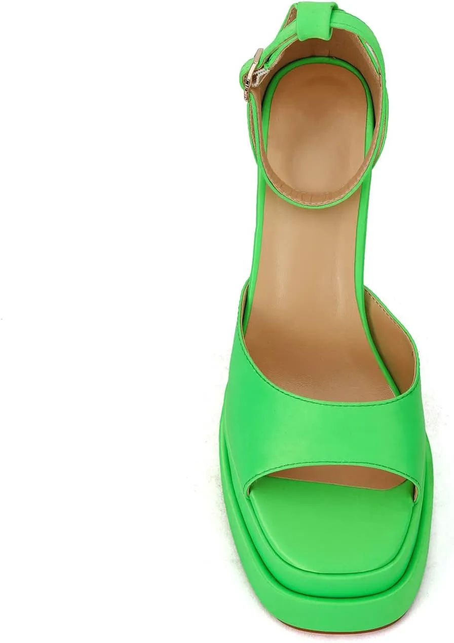 THESHY Womens Platform Ankle Strap Sandals Open Toe Wedge Chunky High Block Heels Fashion Dress Sandal for Women
