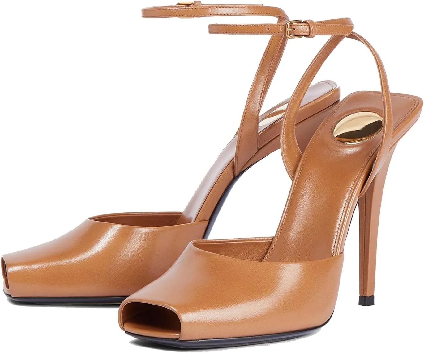THESHY Womens Sandals Square Open Toe Stiletto High Heels Leather Ankle Strap Sandals Peep Toe Backless Buckle Dress Party Fashion Shoes for Women