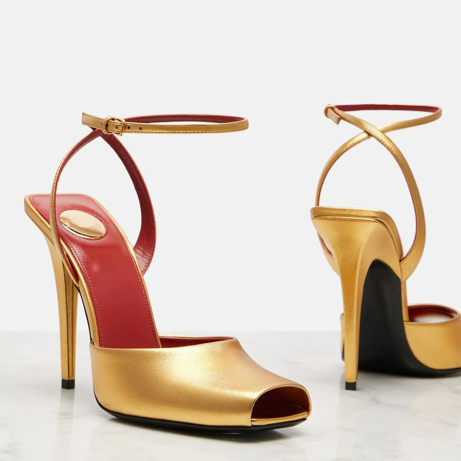 THESHY Womens Sandals Square Open Toe Stiletto High Heels Leather Ankle Strap Sandals Peep Toe Backless Buckle Dress Party Fashion Shoes for Women