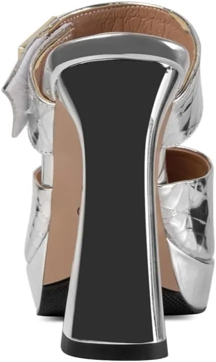 TinaCus Glossy Genuine Leather Women's Pointed Toe Handmade Platform High Heels Sandals Slippers
