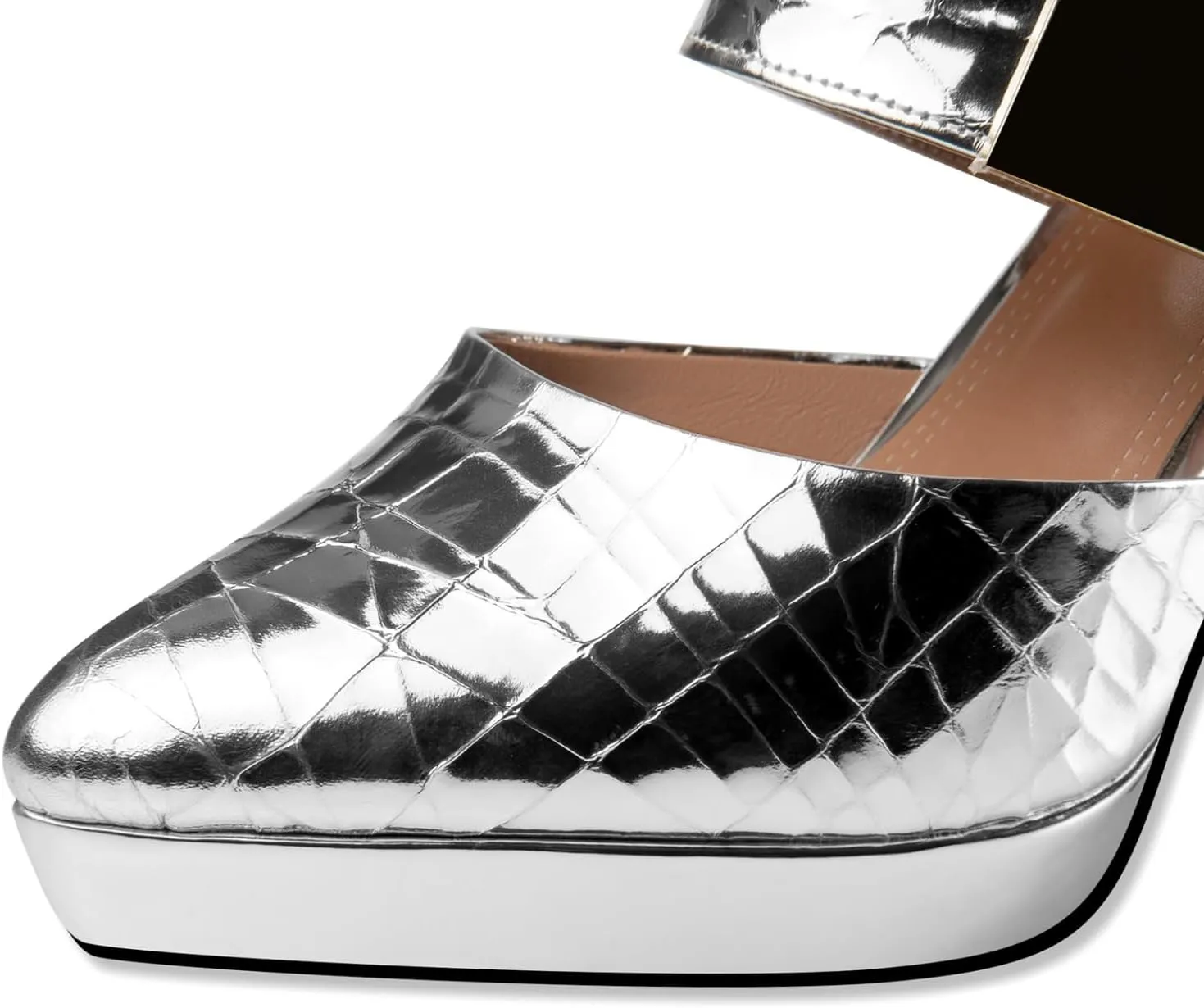 TinaCus Glossy Genuine Leather Women's Pointed Toe Handmade Platform High Heels Sandals Slippers