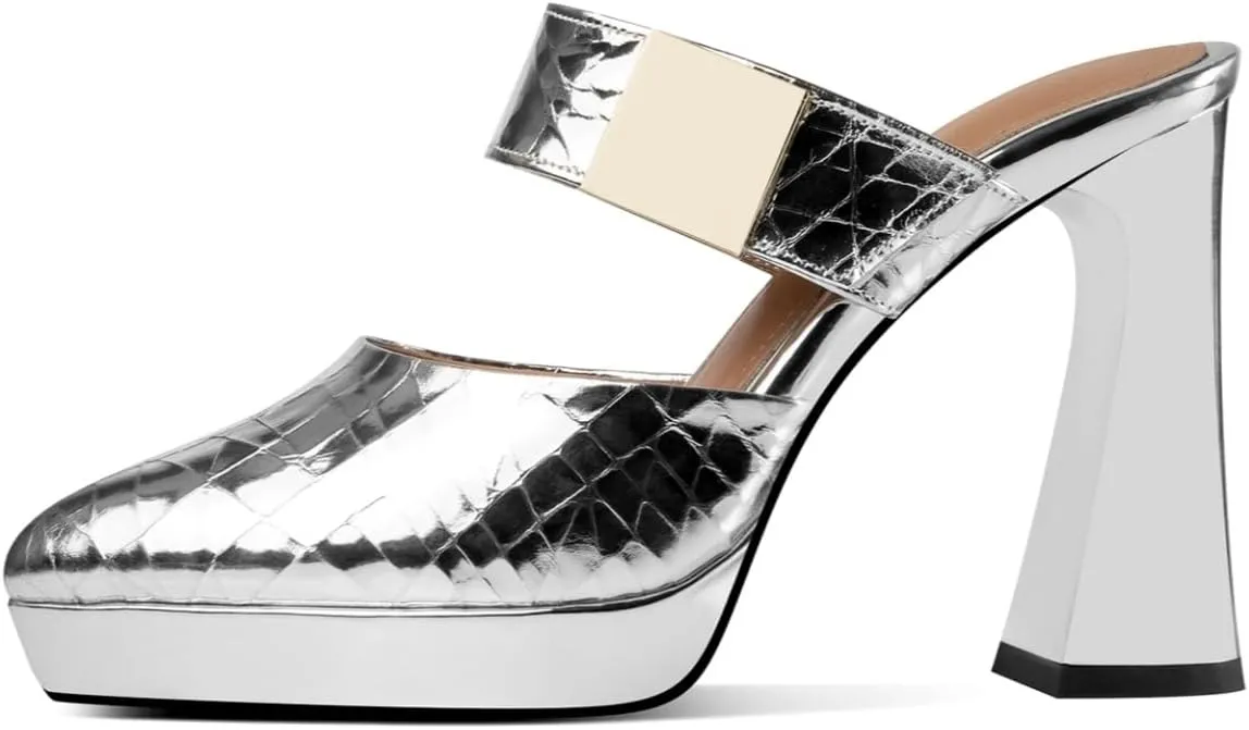 TinaCus Glossy Genuine Leather Women's Pointed Toe Handmade Platform High Heels Sandals Slippers