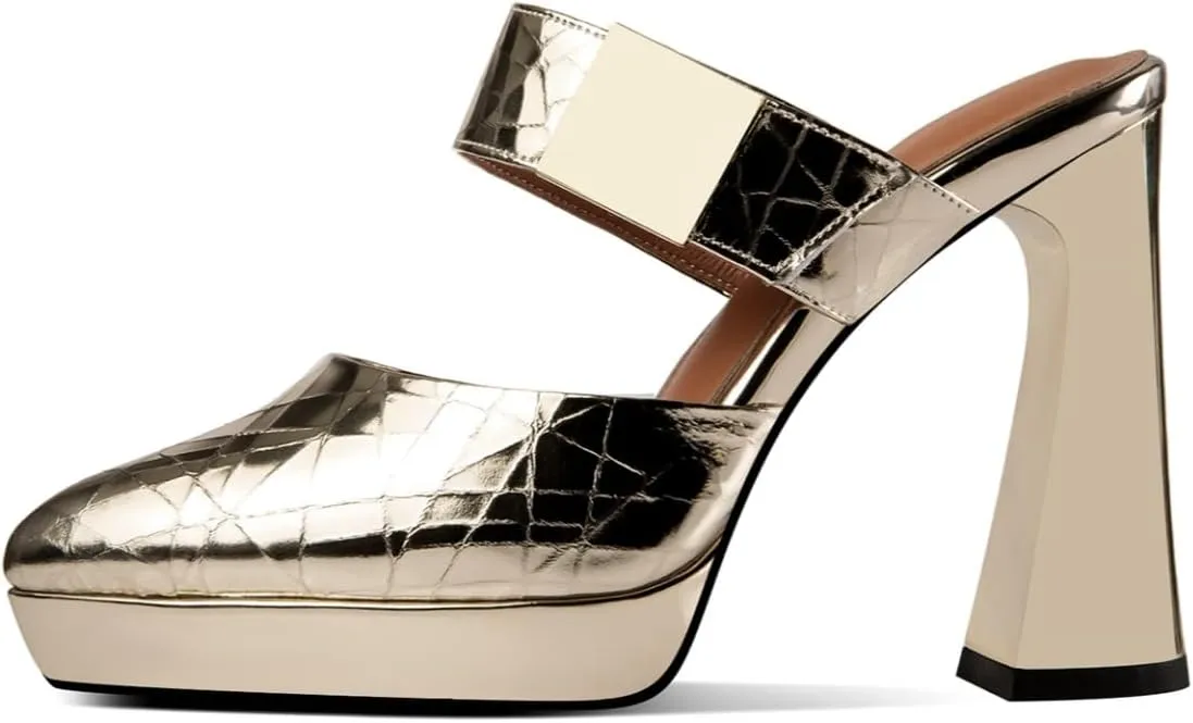 TinaCus Glossy Genuine Leather Women's Pointed Toe Handmade Platform High Heels Sandals Slippers