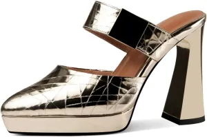 TinaCus Glossy Genuine Leather Women's Pointed Toe Handmade Platform High Heels Sandals Slippers