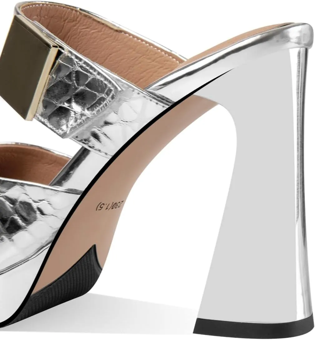 TinaCus Glossy Genuine Leather Women's Pointed Toe Handmade Platform High Heels Sandals Slippers