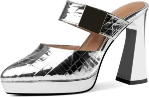 TinaCus Glossy Genuine Leather Women's Pointed Toe Handmade Platform High Heels Sandals Slippers