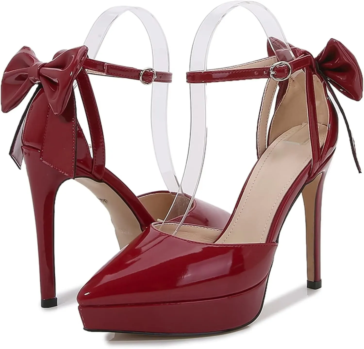 TN TANGNEST Women's Heeled Sandals Shoes Glossy Patent Leather Closed Pointed Toe Stiletto Heel Pumps Shoes with Back Bowknot
