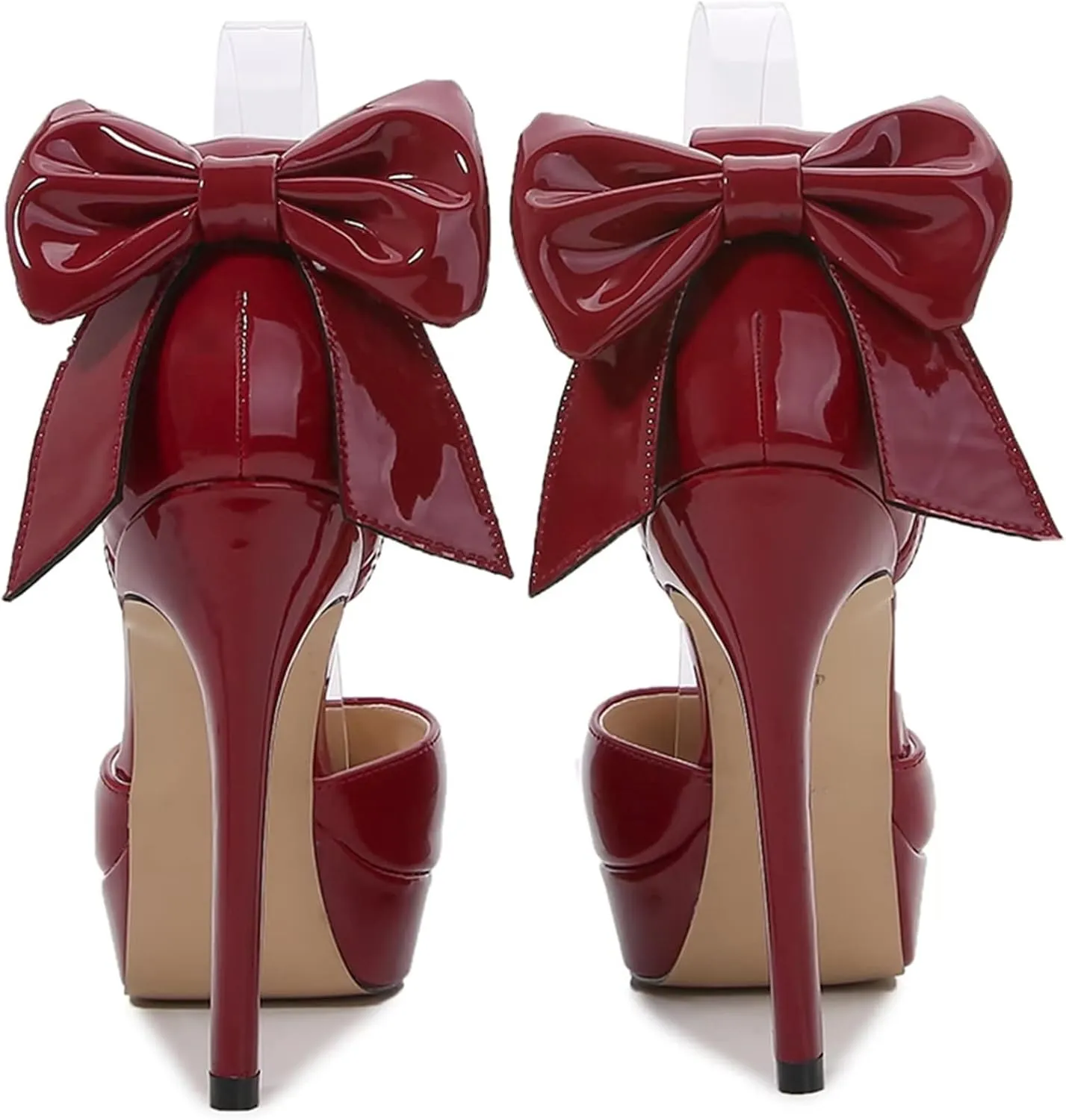 TN TANGNEST Women's Heeled Sandals Shoes Glossy Patent Leather Closed Pointed Toe Stiletto Heel Pumps Shoes with Back Bowknot