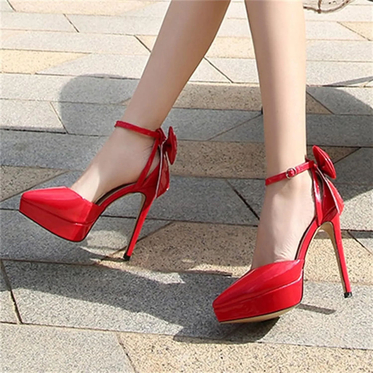 TN TANGNEST Women's Heeled Sandals Shoes Glossy Patent Leather Closed Pointed Toe Stiletto Heel Pumps Shoes with Back Bowknot